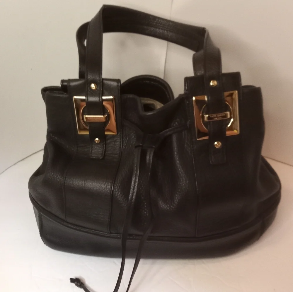 Kate Spade Pebbled Leather Black Satchel with Gold Accents